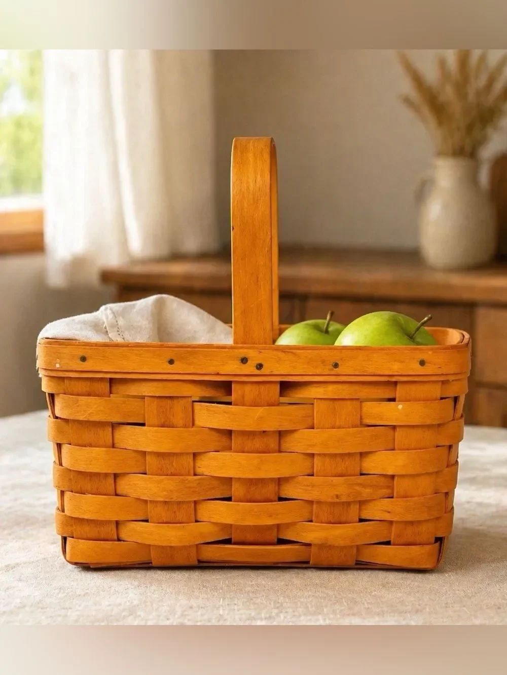 VINTAGE 9x5 RECTANGLE LONGABERGER BASKET with RED PLAID LINER 1999